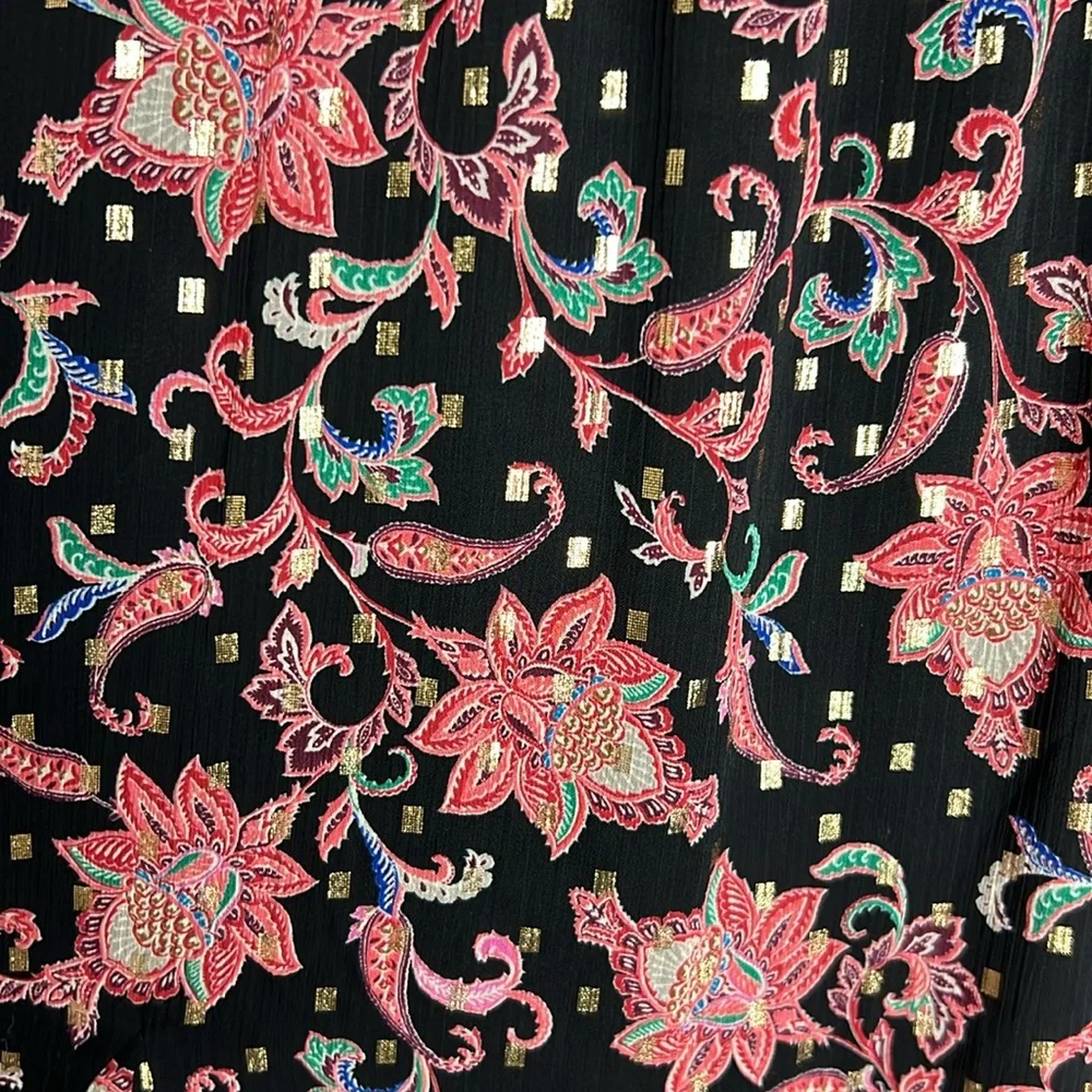 LOFT Floral Black and Gold Skirt Size Petite Medium